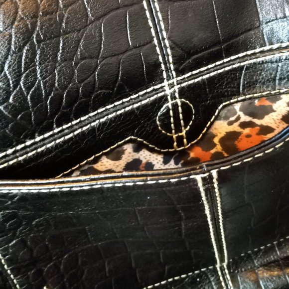 SOLD.  MAXX NEW YORK Black Faux Leather Croc Studded Shoulder Bag GUC - Picture 6 of 8